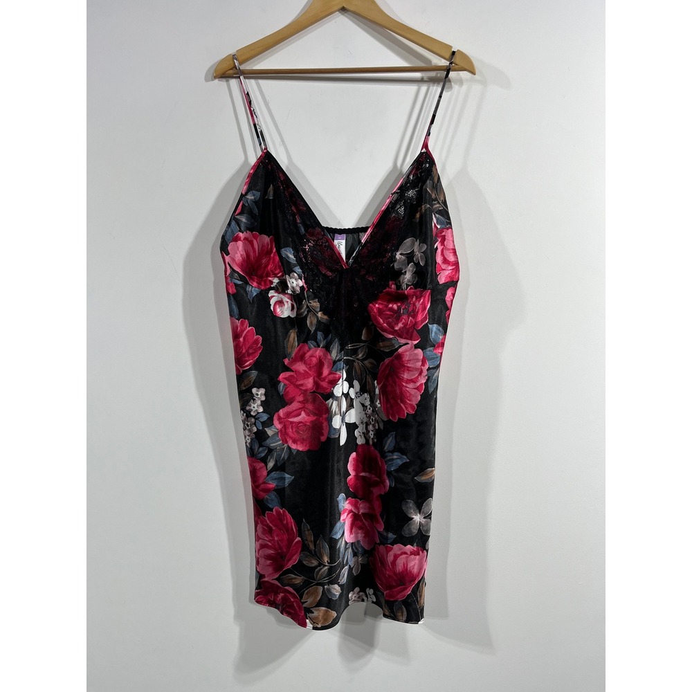 Womens Y2K Dainty Floral Satin Lace Trim Slip Dress Nightgown 2x Fairy Grunge